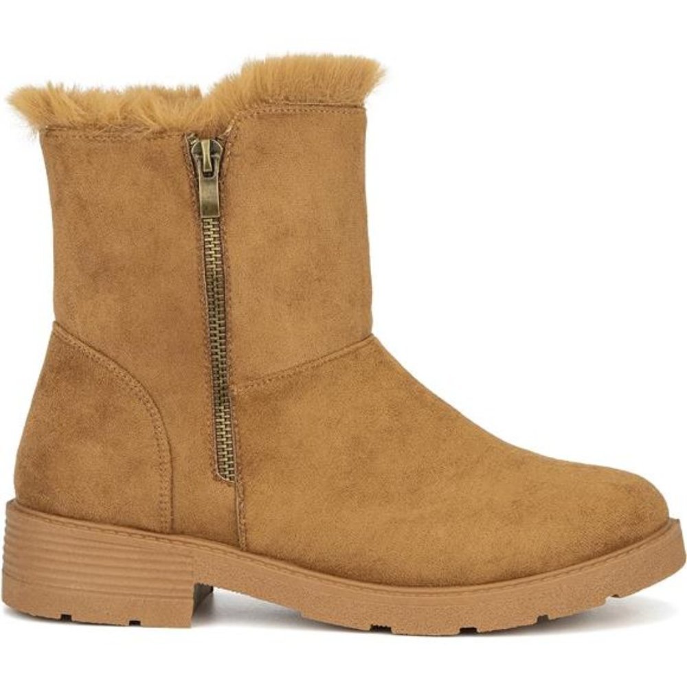 Women's Faux Fur Lined Side Zipper Classic Dress Bootie Round Toe Ankle Boot